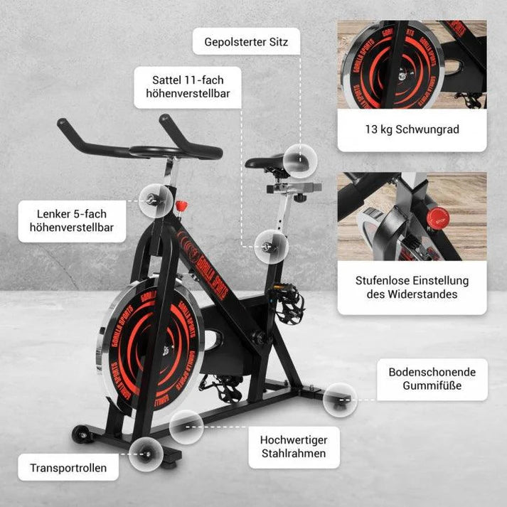 Indoor Cycling mit Tretlager Schwarz/Rot